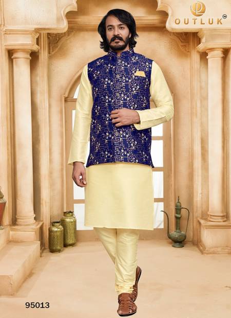 Blue And Off White Colour Outluk 95 New Latest Designer Ethnic Wear Kurta Pajama With Jacket Collection 95013